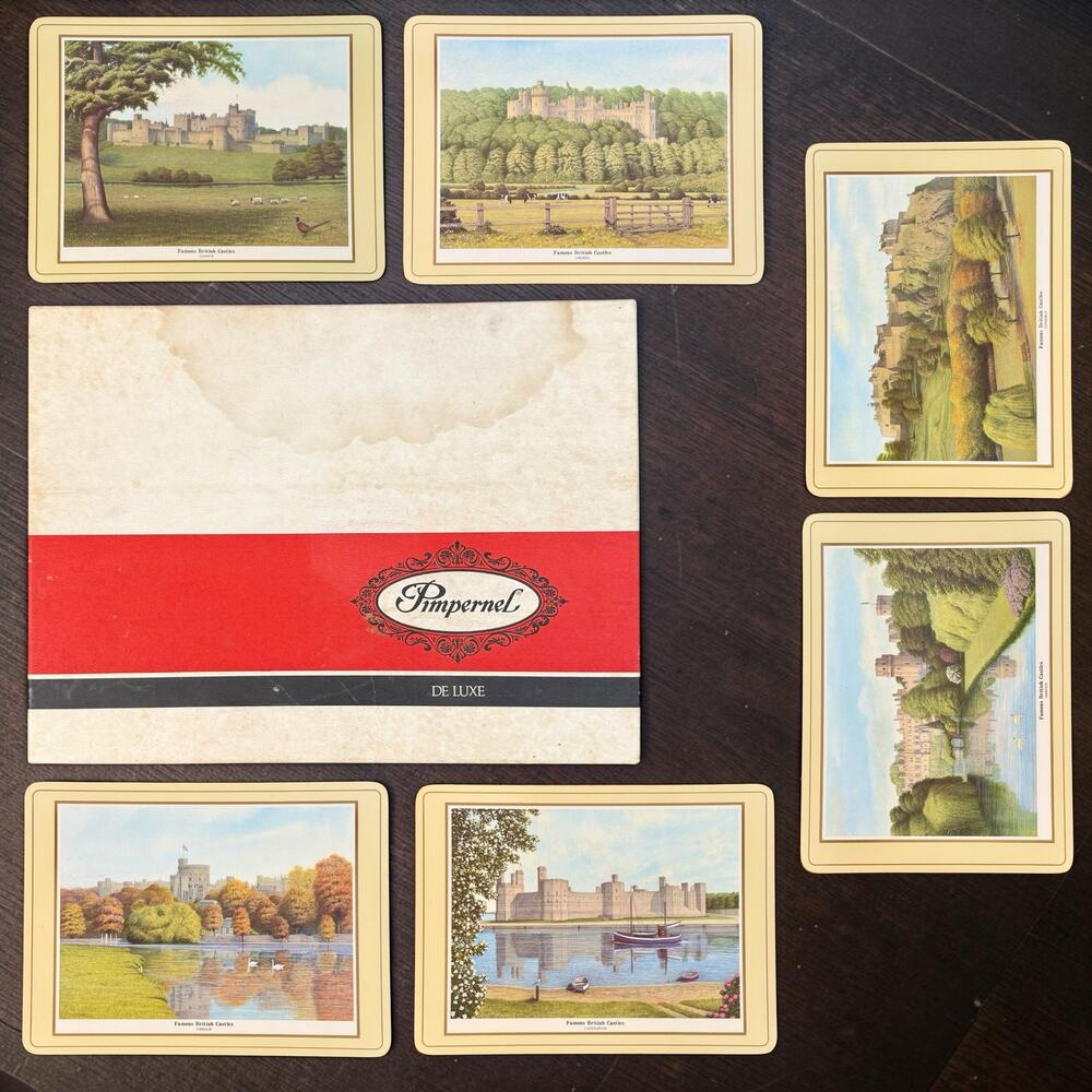 ⭐️Pimpernel VTG Set of 6 Famous British Castles Cork Backed Placemats With Box